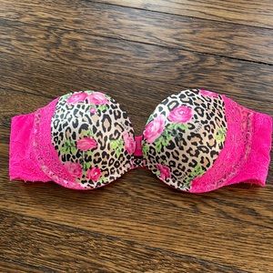 Victoria’s Secret push up strapless bra pink and cheetah